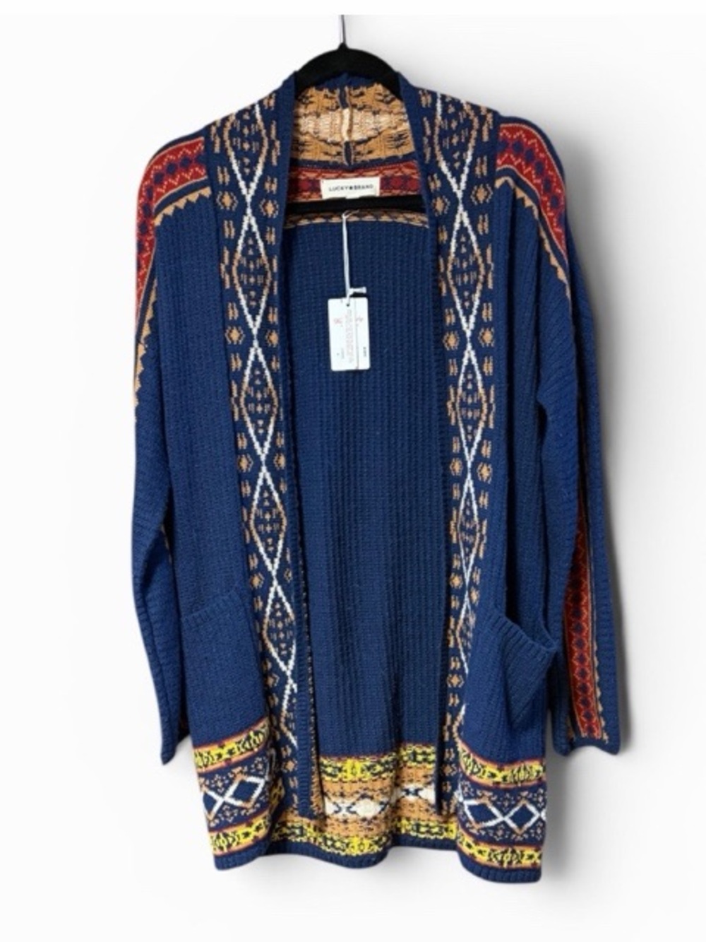 Lucky Brand Boho Fair Isle Open Front Cardigan Sweater NWT